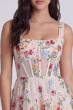 Ivory Floral Square Neck A Line Short Corset Homecoming Dress