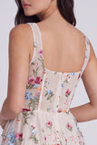 Ivory Floral Square Neck A Line Short Corset Homecoming Dress