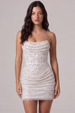 Sparkly Ivory Sequin Corset Tight Strapless Ruched Short Homecoming Dress