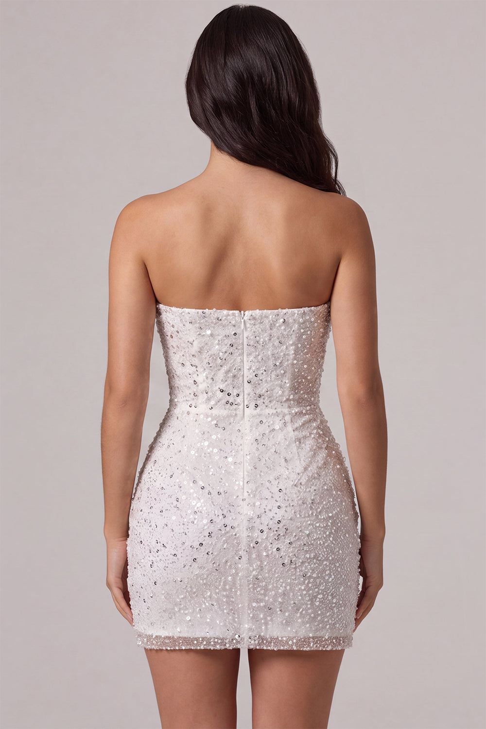 Sparkly Ivory Sequin Corset Tight Strapless Ruched Short Homecoming Dress