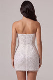 Sparkly Ivory Sequin Corset Tight Strapless Ruched Short Homecoming Dress