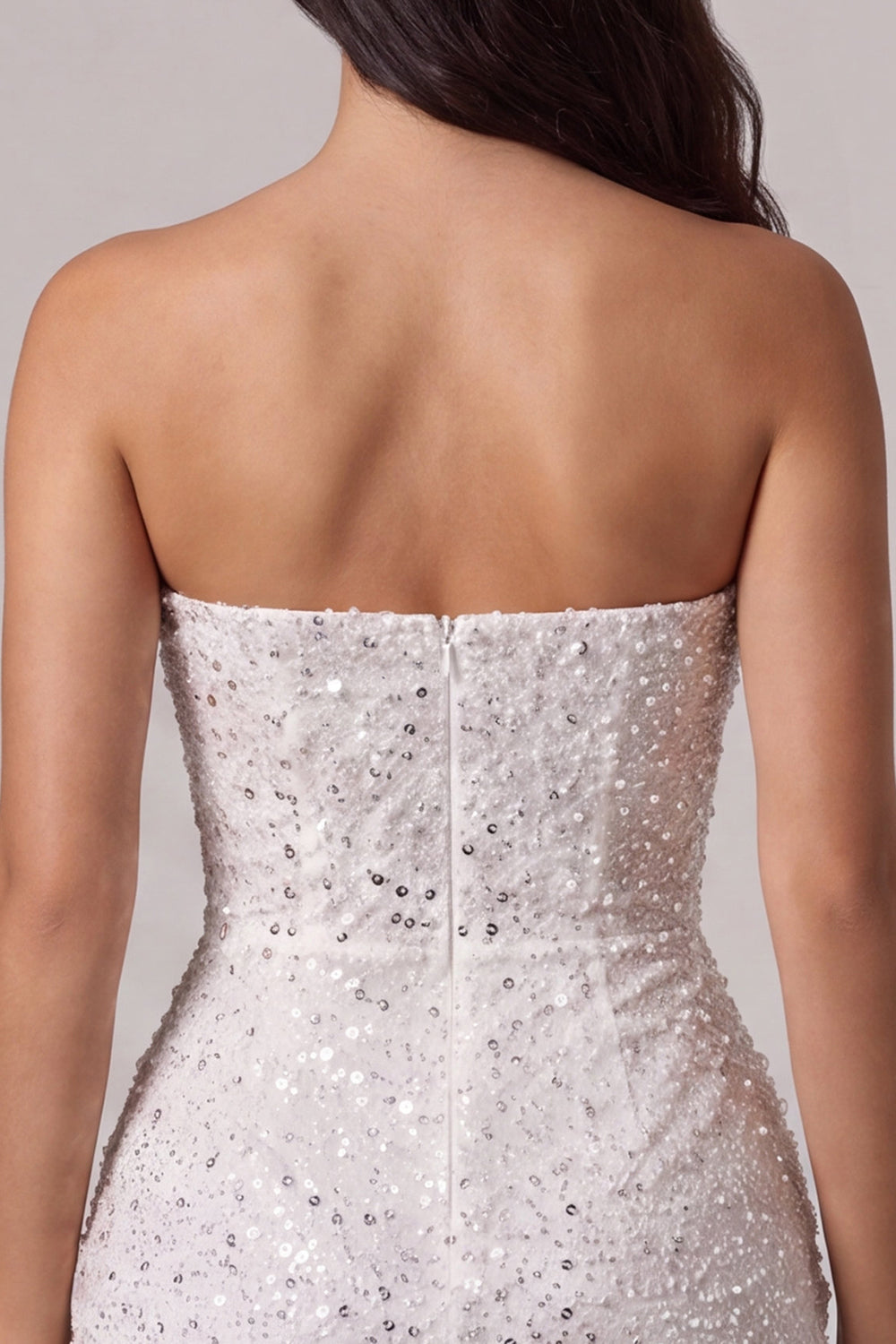 Sparkly Ivory Sequin Corset Tight Strapless Ruched Short Homecoming Dress