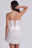 Ivory Lace Strapless Tight Ruched Short Corset Homecoming Dress