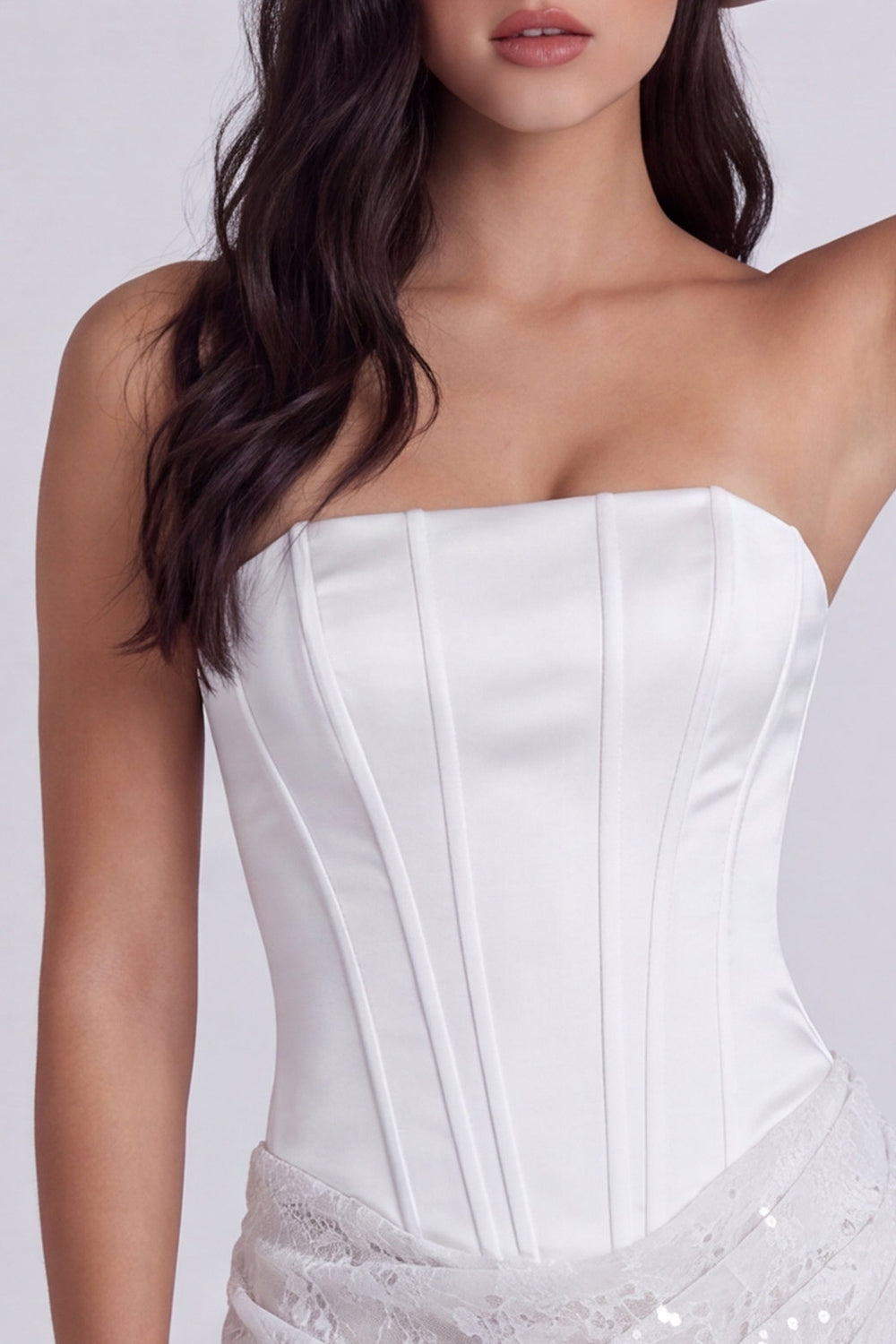 Ivory Lace Strapless Tight Ruched Short Corset Homecoming Dress