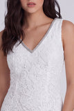 Ivory Tight V-Neck Lace Short Graduation Dress with Beading