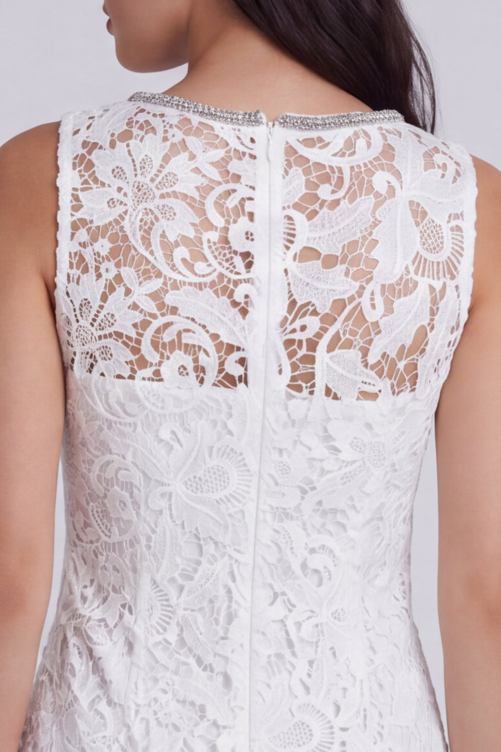 Ivory Tight V-Neck Lace Short Graduation Dress with Beading