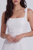 Ivory A-Line Square Neck Floral Short Graduation Dress with Bows