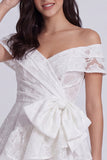Ivory Floral A Line Tiered Short Corset Graduation Dress with Bow