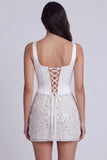 Ivory Sequins Tight Square Neck Ruched Short Corset Homecoming Dress