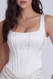 Ivory Sequins Tight Square Neck Ruched Short Corset Homecoming Dress