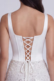 Ivory Sequins Tight Square Neck Ruched Short Corset Homecoming Dress