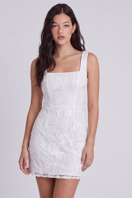 Ivory Tight Square Neck Floral Short Graduation Dress