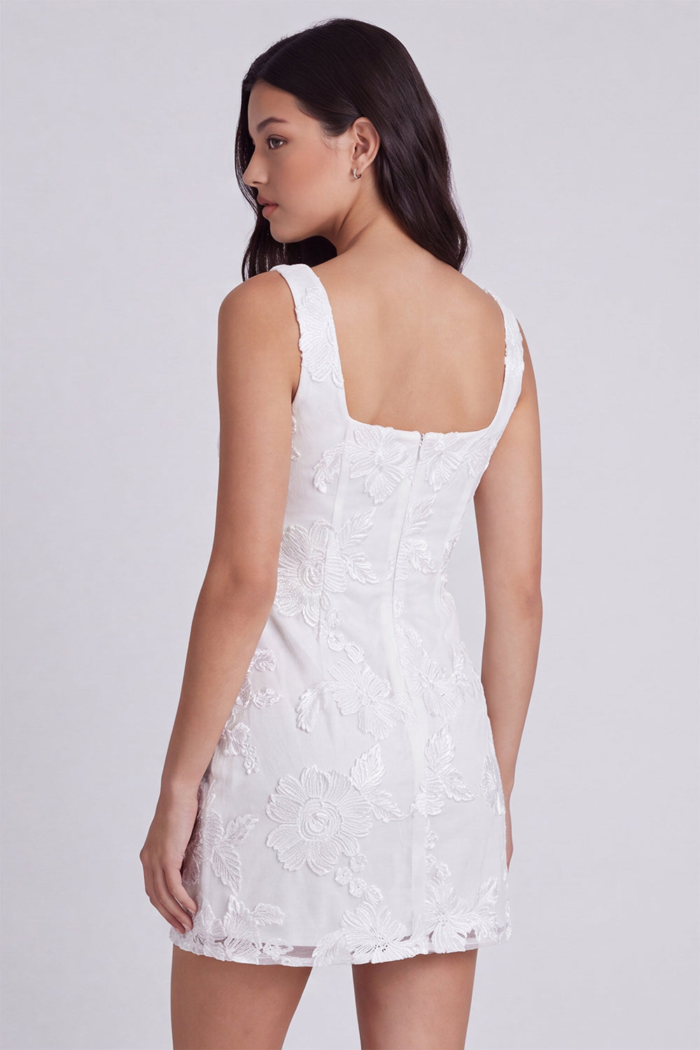 Ivory Tight Square Neck Floral Short Graduation Dress