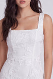 Ivory Tight Square Neck Floral Short Graduation Dress