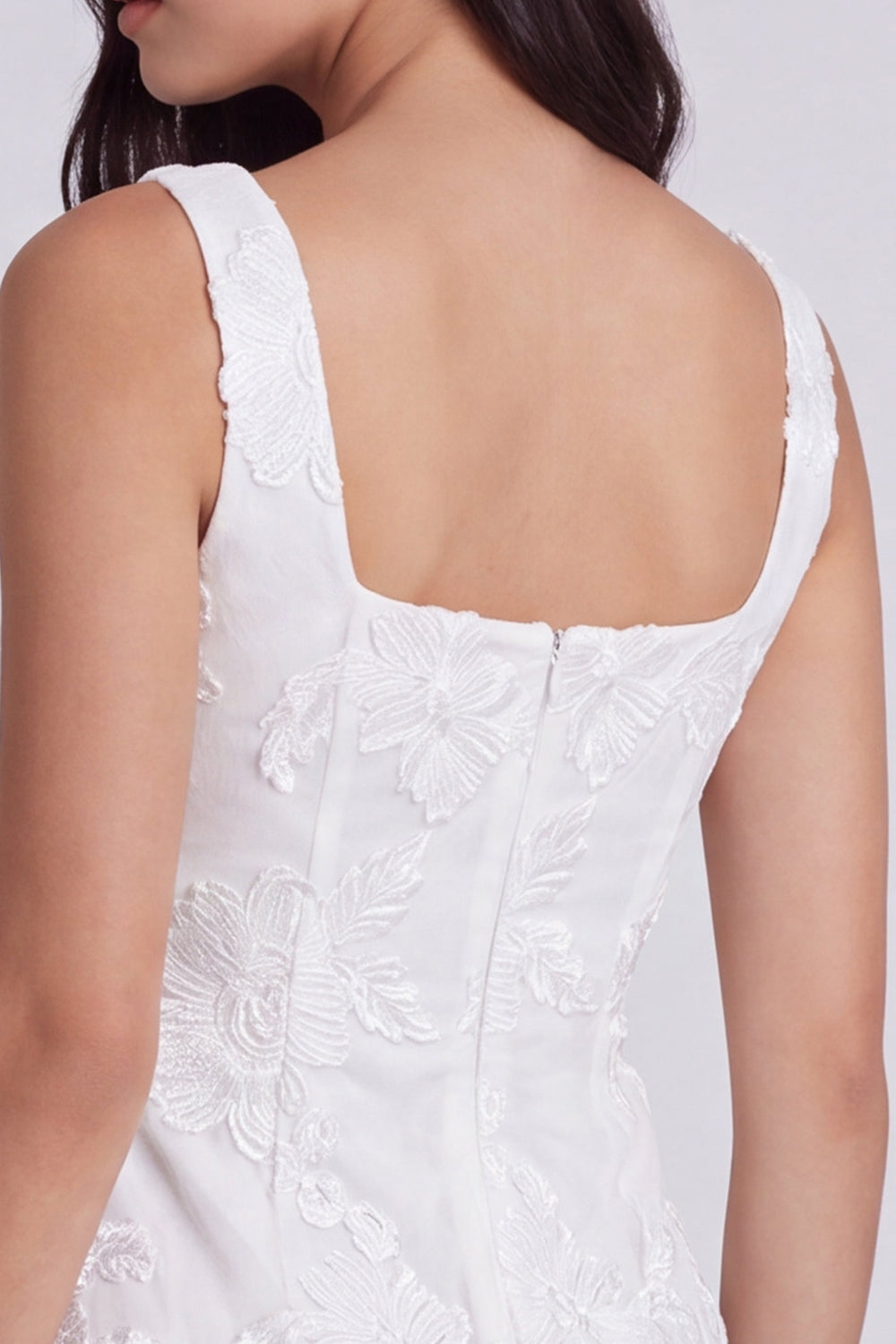 Ivory Tight Square Neck Floral Short Graduation Dress