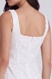 Ivory Tight Square Neck Floral Short Graduation Dress