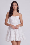 Ivory Floral Ruffled Corset Strapless A Line Short Graduation Dress