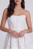Ivory Floral Ruffled Corset Strapless A Line Short Graduation Dress