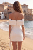 Ivory Off the Shoulder Ruched Tight Short Graduation Dress with Bow