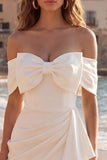 Ivory Off the Shoulder Ruched Tight Short Graduation Dress with Bow