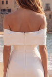 Ivory Off the Shoulder Ruched Tight Short Graduation Dress with Bow
