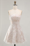 Ivory Floral A-Line Strapless Short Graduation Dress