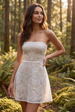 Ivory Floral A-Line Strapless Short Graduation Dress