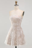 Ivory Floral A-Line Strapless Short Graduation Dress