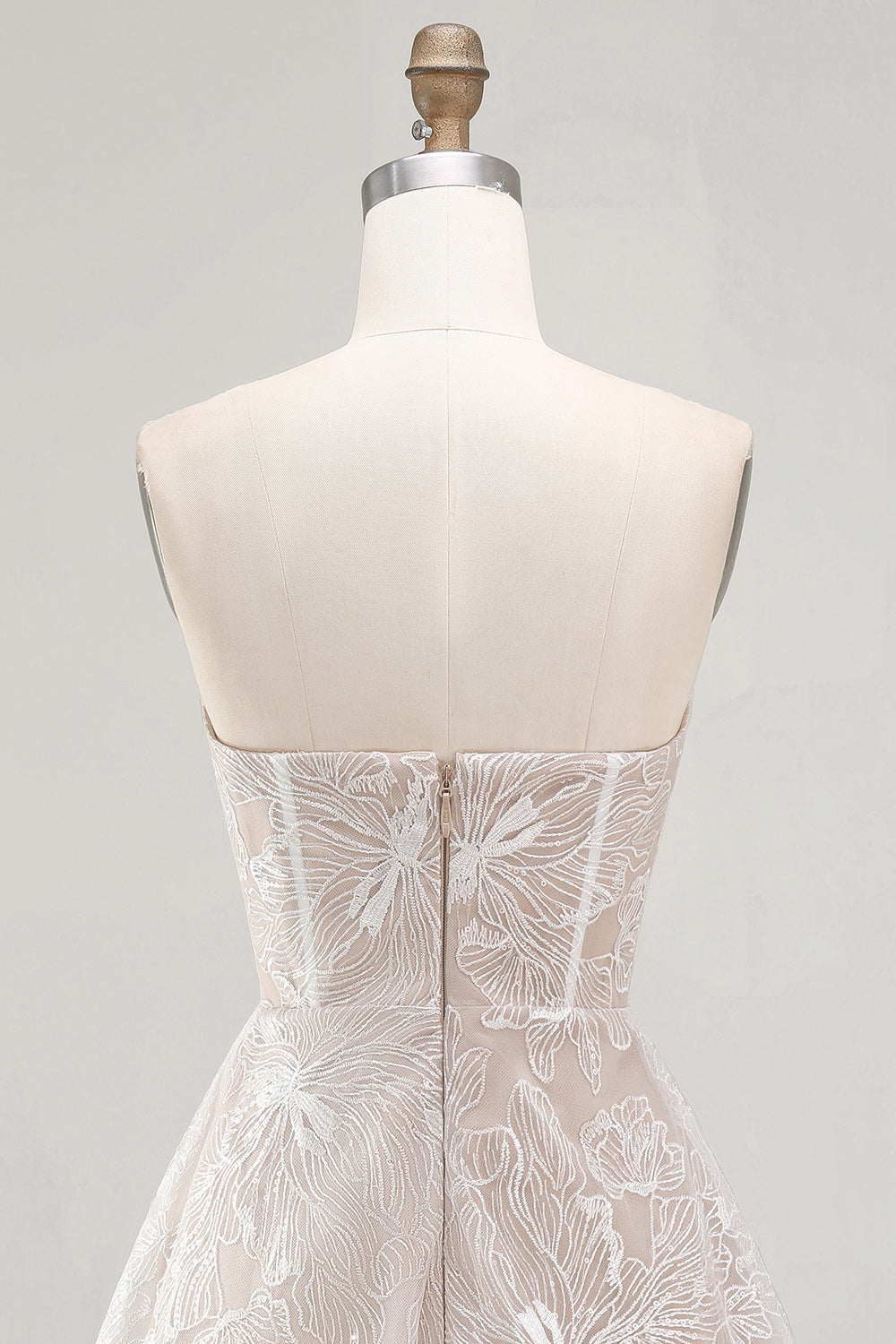 Ivory Floral A-Line Strapless Short Graduation Dress