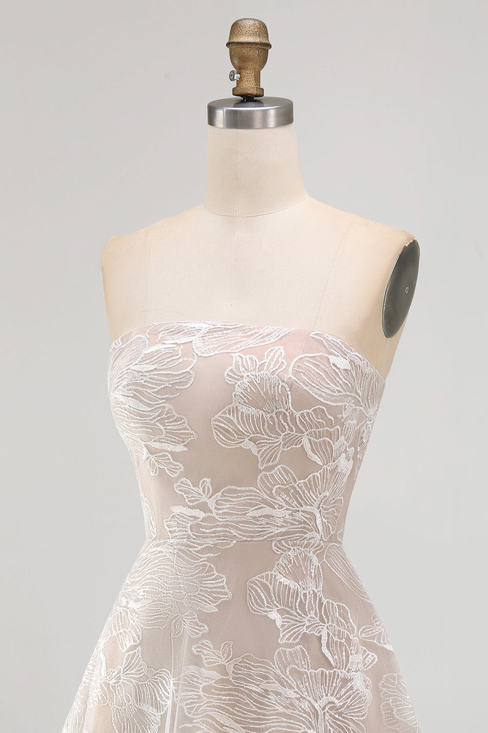 Ivory Floral A-Line Strapless Short Graduation Dress