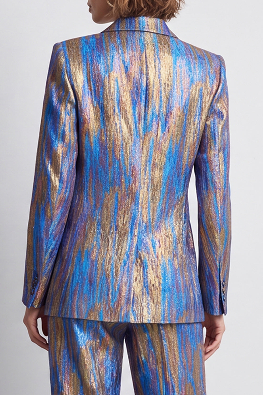 Blue Printed Metallic Peak Lapel 2 Piece Work Suits