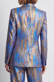 Blue Printed Metallic Peak Lapel 2 Piece Work Suits