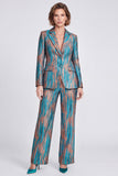 Blue Printed Metallic Peak Lapel 2 Piece Work Suits