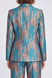 Blue Printed Metallic Peak Lapel 2 Piece Work Suits