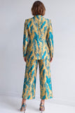 Yellow and Blue Printed Peak Lapel 2 Piece Work Suits