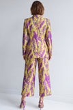 Yellow and Blue Printed Peak Lapel 2 Piece Work Suits