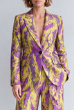 Yellow and Blue Printed Peak Lapel 2 Piece Work Suits