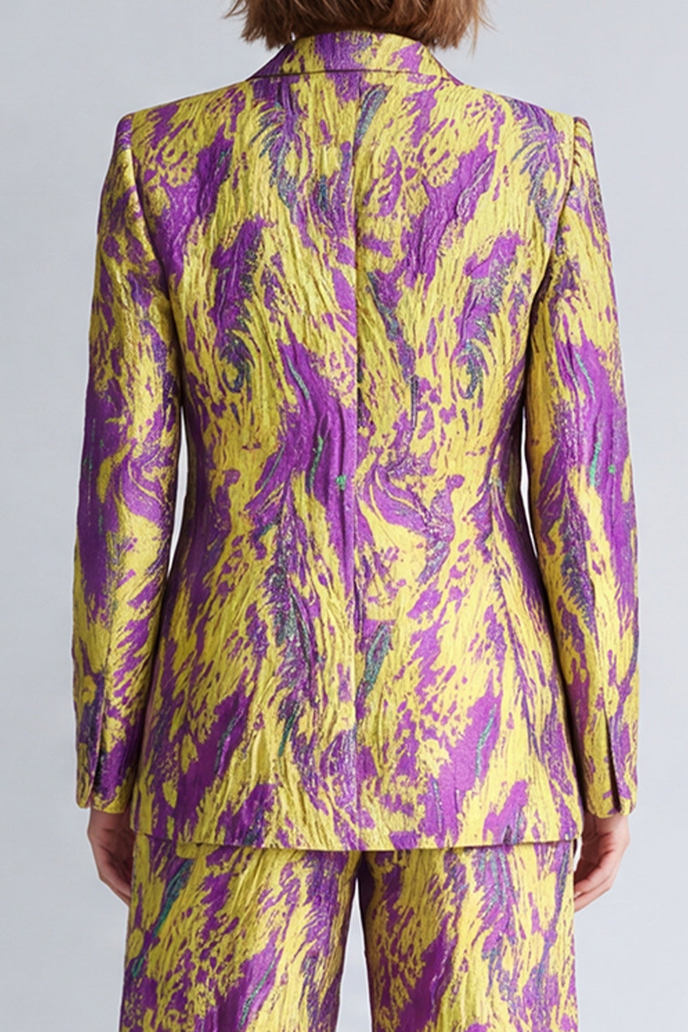 Yellow and Blue Printed Peak Lapel 2 Piece Work Suits