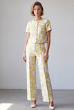 Light Yellow Two Piece Round Neck Jacquard Prom Suits with Sleeves