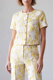Light Yellow Two Piece Round Neck Jacquard Prom Suits with Sleeves