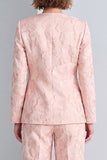 Pink Jacquard Round Neck Floral 2 Piece Prom Suits