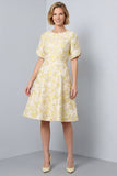 Light Yellow A-Line Round Neck Jacquard Midi Work Dress
