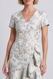Light Blue Bodycon V-Neck Jacquard Short Work Dress with Ruffles