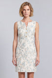 Light Blue Jacquard Bodycon V-Neck Short Work Dress with Covered Buttons