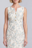 Light Blue Jacquard Bodycon V-Neck Short Work Dress with Covered Buttons