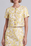 Light Yellow Two Piece Round Neck Jacquard Short Prom Suits