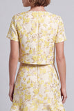 Light Yellow Two Piece Round Neck Jacquard Short Prom Suits