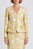 Light Yellow Jacquard Two Piece V-Neck Pencil Midi Women Suits