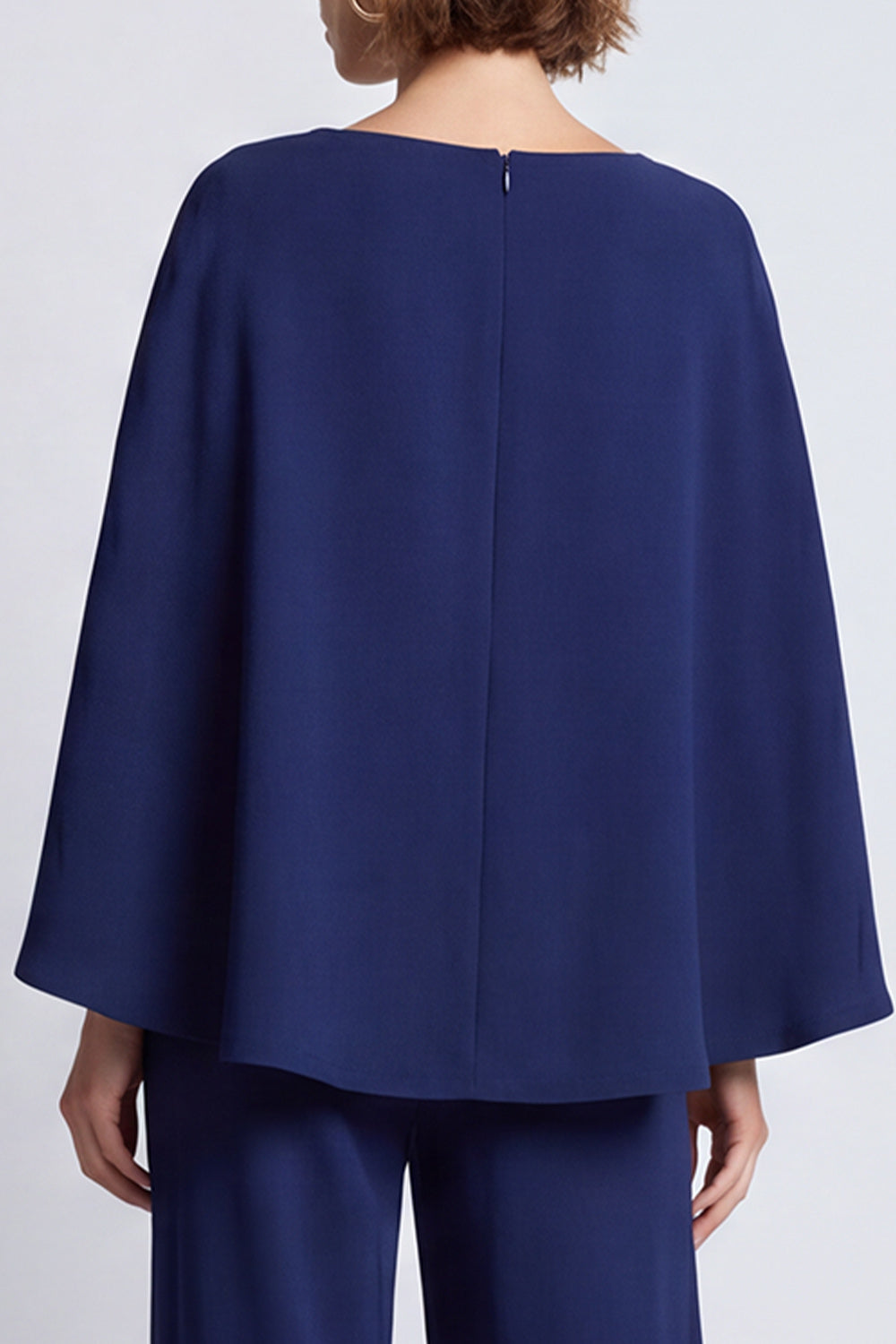 Navy Boat Neck Long Work Jumpsuits with Cape