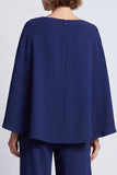 Navy Boat Neck Long Work Jumpsuits with Cape